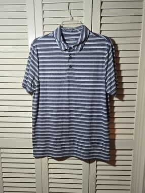 Old Navy Blue and Gray Striped Polo Shirt